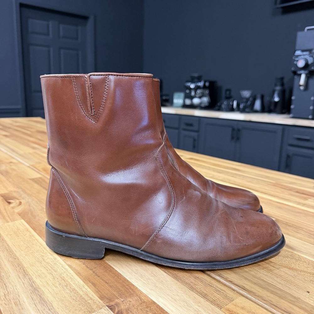Florsheim Mens Brown Leather Side Zip Ankle Dress Boots M18054 03 Size 9 3E Wide